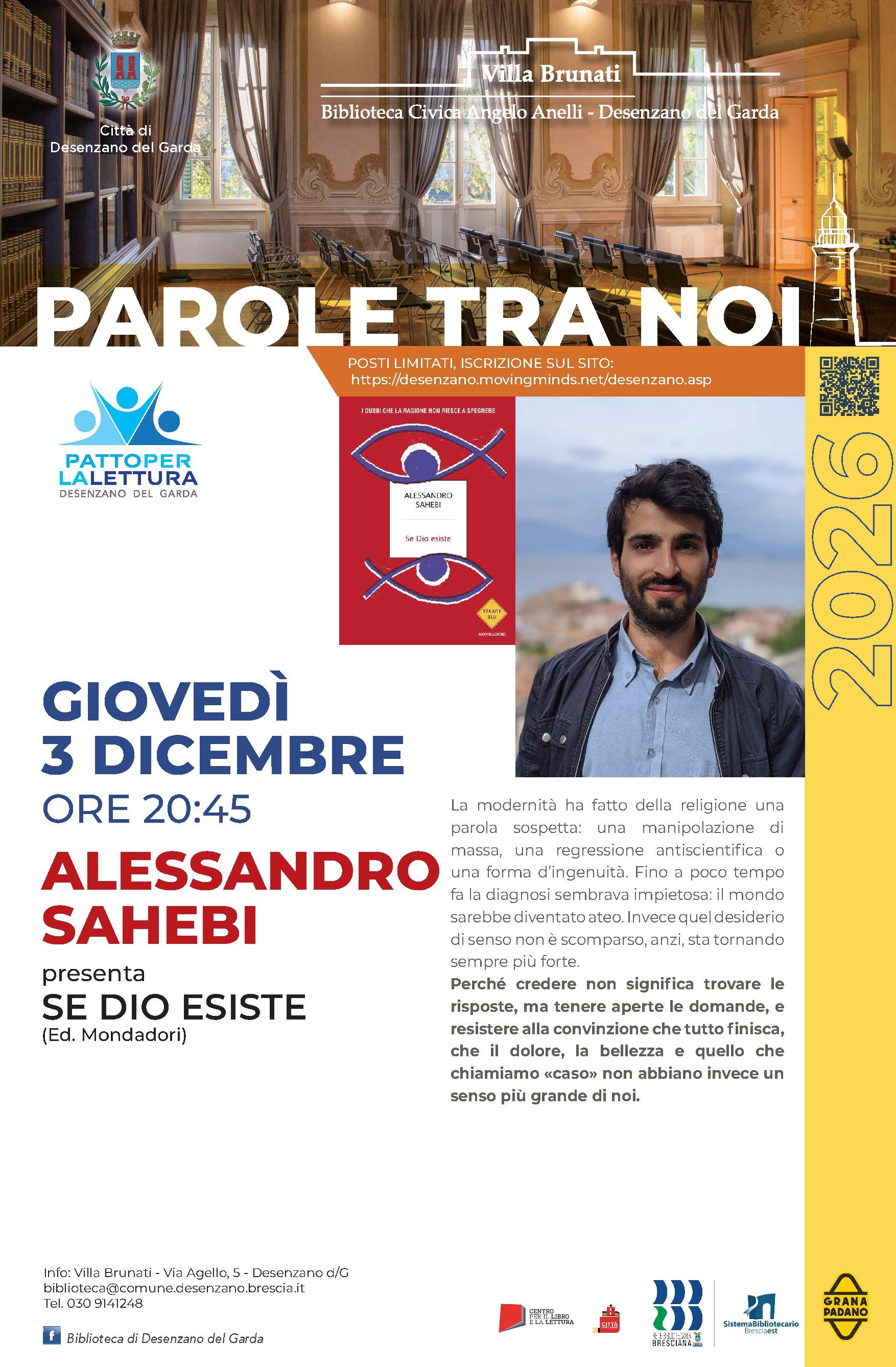 giovedì 3 dicembre, ore 20:45  PAROLE TRA NOI: Alessandro Sahebi